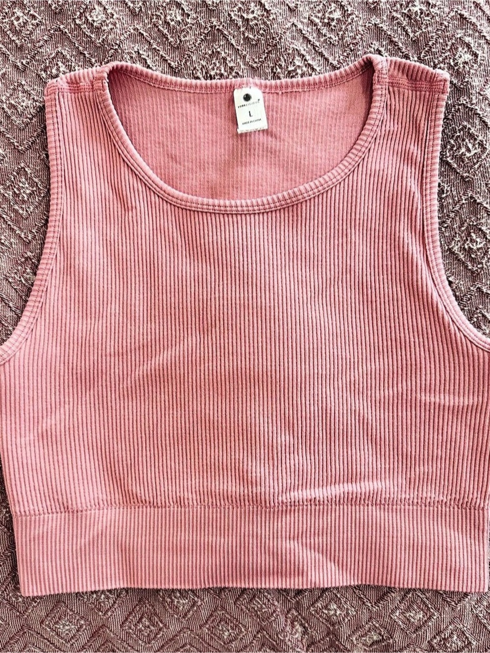 Yogalicious Heavenly Ribbed Crop Tank Pink Size Large
